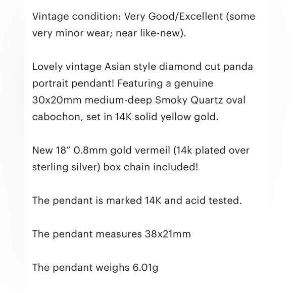 Vintage 14K Panda Smoky Quartz Pendant - Picture 8 of 10